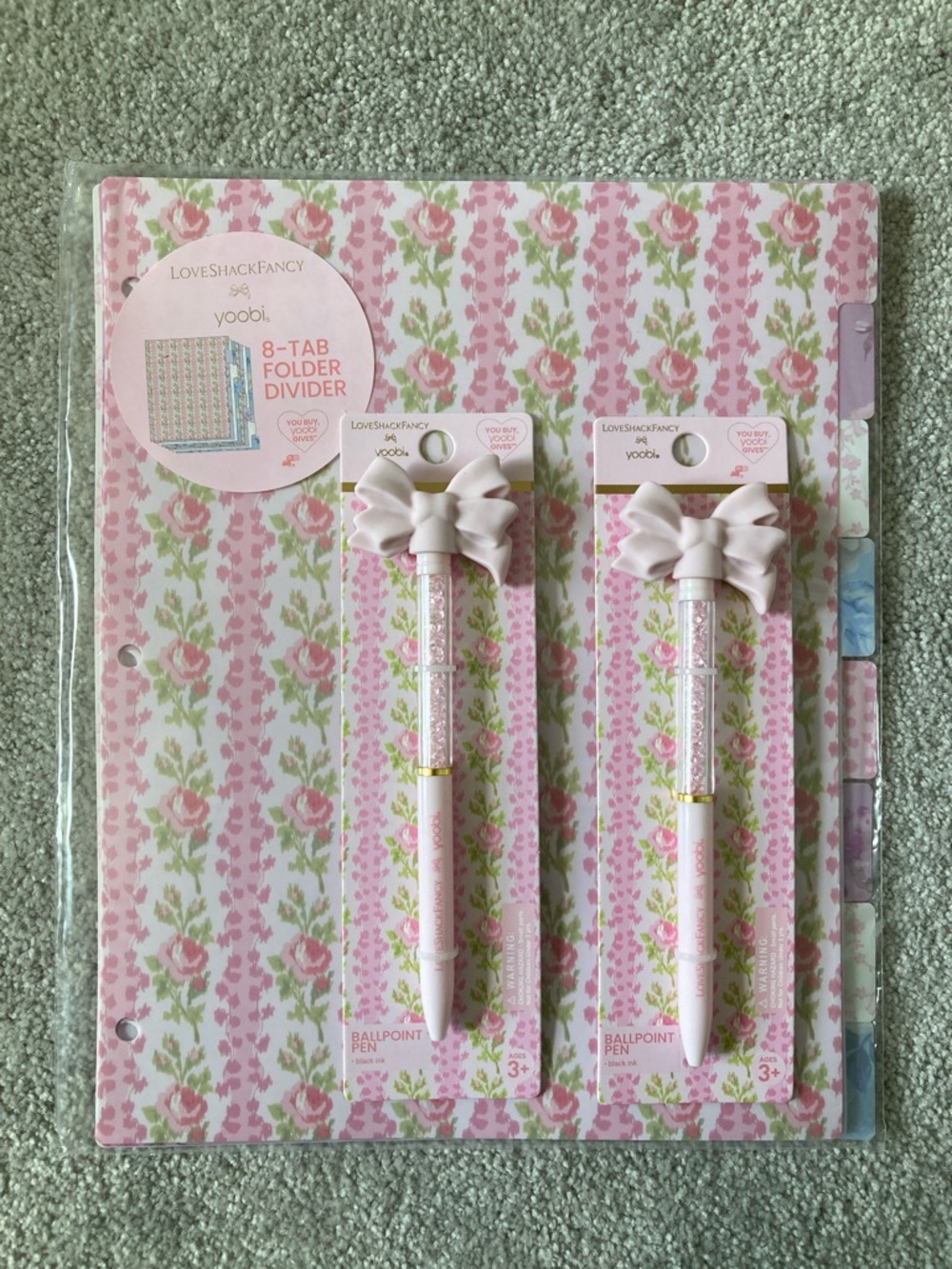 IN-HAND | LoveShackFancy x Target Yoobi 8 Dividers and 2 Pink Bow Pens